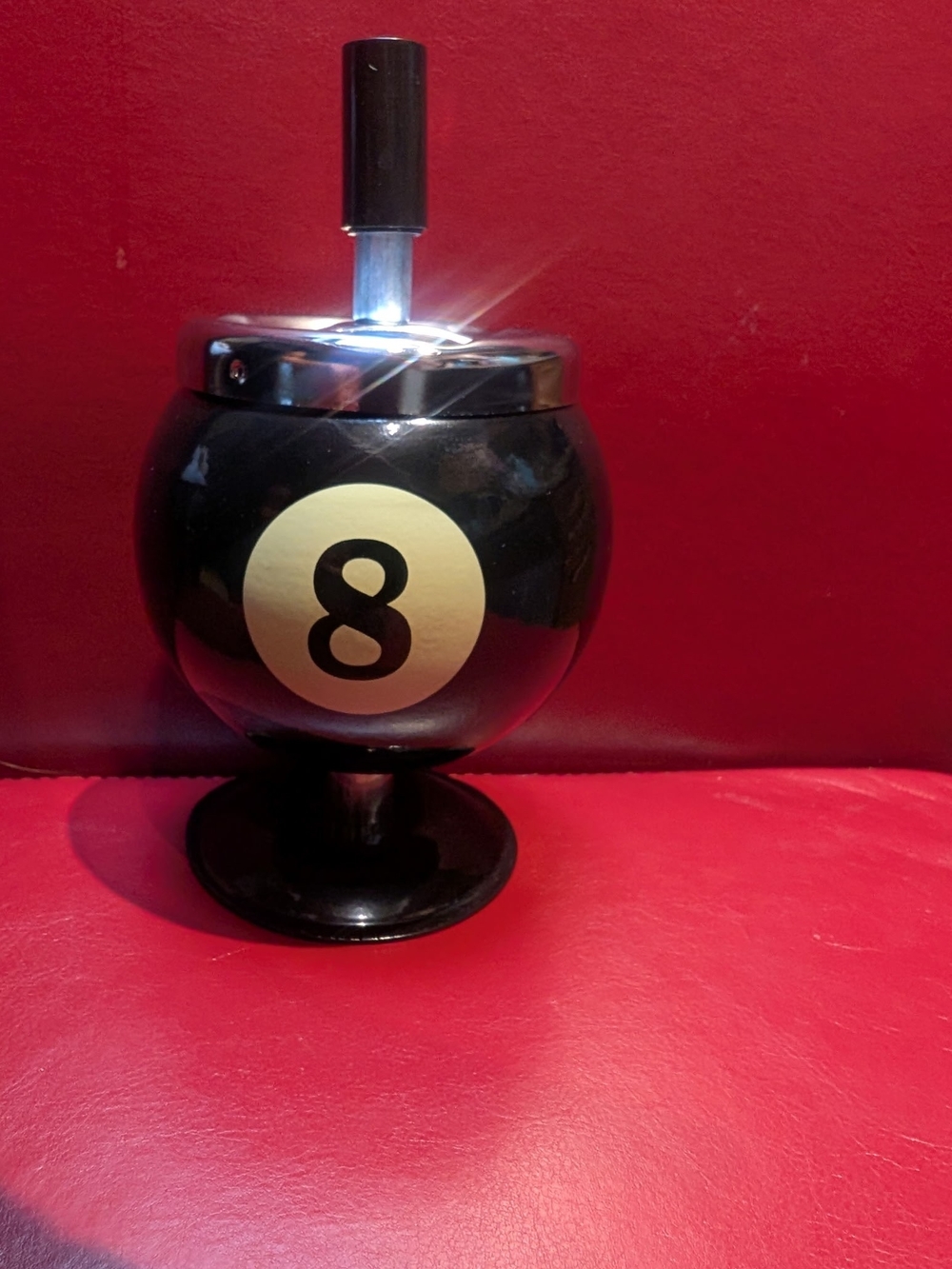 Set of 3-Billiard Ball Pedestal Ashtrays- Black 8, Red 3, Orange 5
